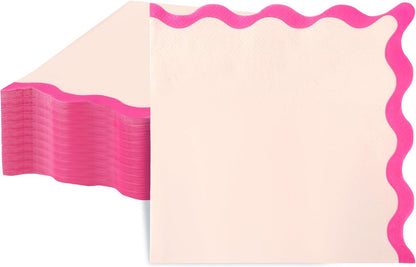 100 Pcs Pink Scalloped Paper Napkins Pink Wavy Edge Summer 6.5" Disposable Luncheon Napkins for Mothers Day Wedding Baby Shower Bachelorette Birthday Party Supplies Table Decor