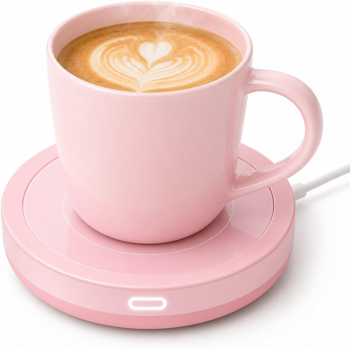 Smart Coffee Set Auto On/Off Gravity-induction Mug Office Desk Use, Candle Wax Cup Warmer Heating Plate (Up To 131F/55C), 14oz (Pink Set)