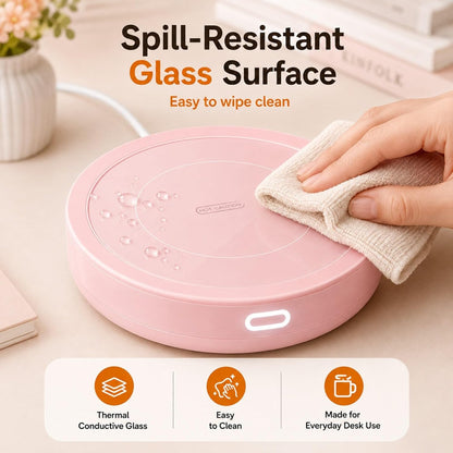 Smart Coffee Set Auto On/Off Gravity-induction Mug Office Desk Use, Candle Wax Cup Warmer Heating Plate (Up To 131F/55C), 14oz (Pink Set)