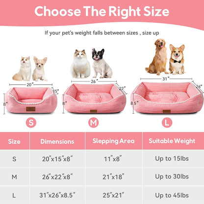 20in Pink Rectangle Cat Dog Bed Machine Washable Sleeping Sofa