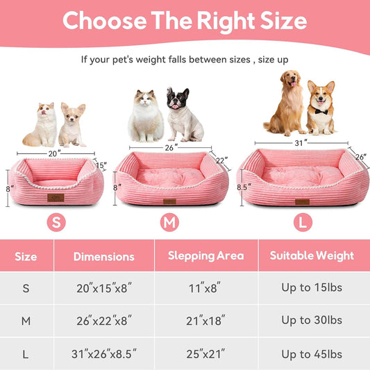 20in Pink Rectangle Cat Dog Bed Machine Washable Sleeping Sofa