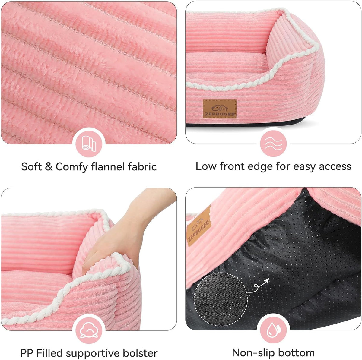 20in Pink Rectangle Cat Dog Bed Machine Washable Sleeping Sofa
