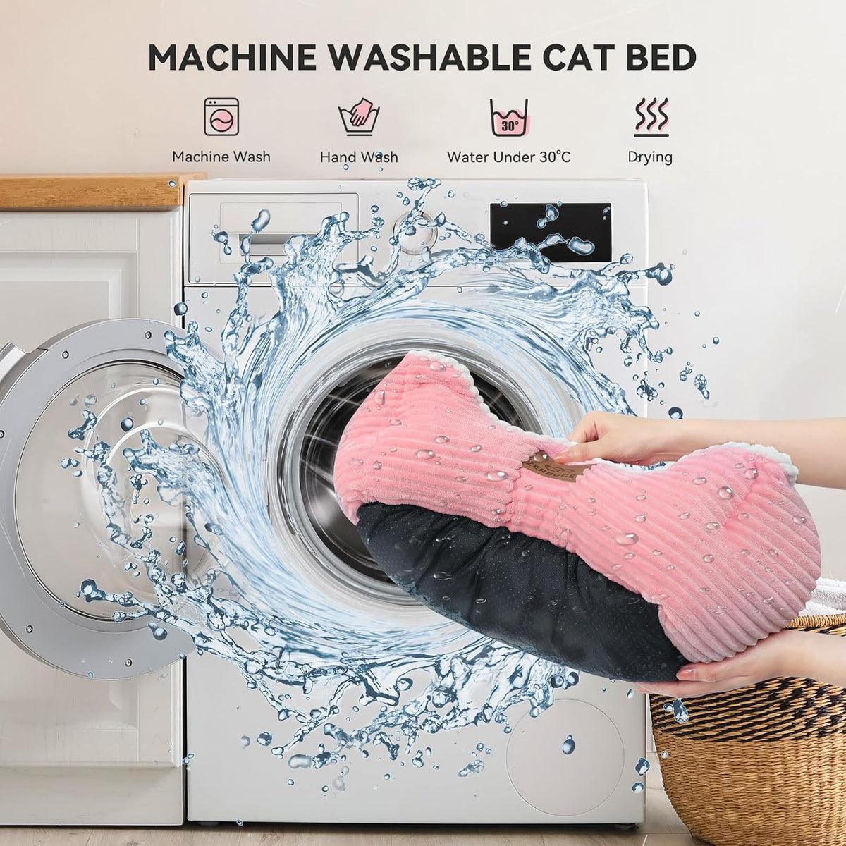 20in Pink Rectangle Cat Dog Bed Machine Washable Sleeping Sofa