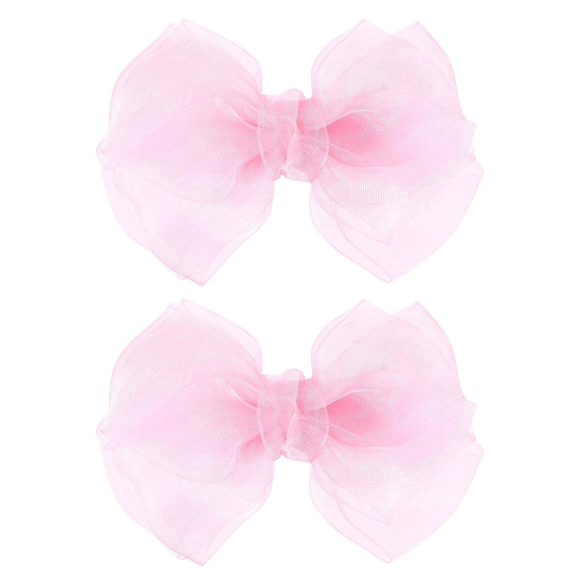Pink Hair Bows Barrettes Mesh Bow Clips 4" Organza Double Tulle Bowknot Hairpins Handmade Birthday Dress outfit Decor Accessories Gift for Teens Toddler Girls Children Kids Women