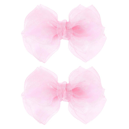 Pink Hair Bows Barrettes Mesh Bow Clips 4" Organza Double Tulle Bowknot Hairpins Handmade Birthday Dress outfit Decor Accessories Gift for Teens Toddler Girls Children Kids Women