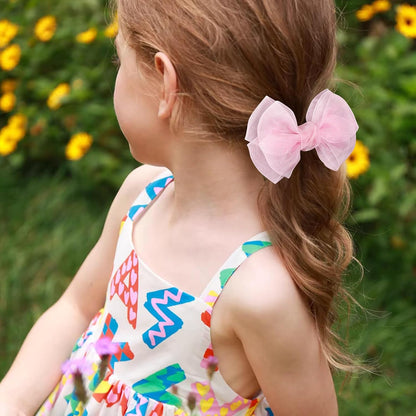 Pink Hair Bows Barrettes Mesh Bow Clips 4" Organza Double Tulle Bowknot Hairpins Handmade Birthday Dress outfit Decor Accessories Gift for Teens Toddler Girls Children Kids Women