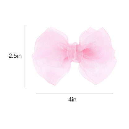 Pink Hair Bows Barrettes Mesh Bow Clips 4" Organza Double Tulle Bowknot Hairpins Handmade Birthday Dress outfit Decor Accessories Gift for Teens Toddler Girls Children Kids Women