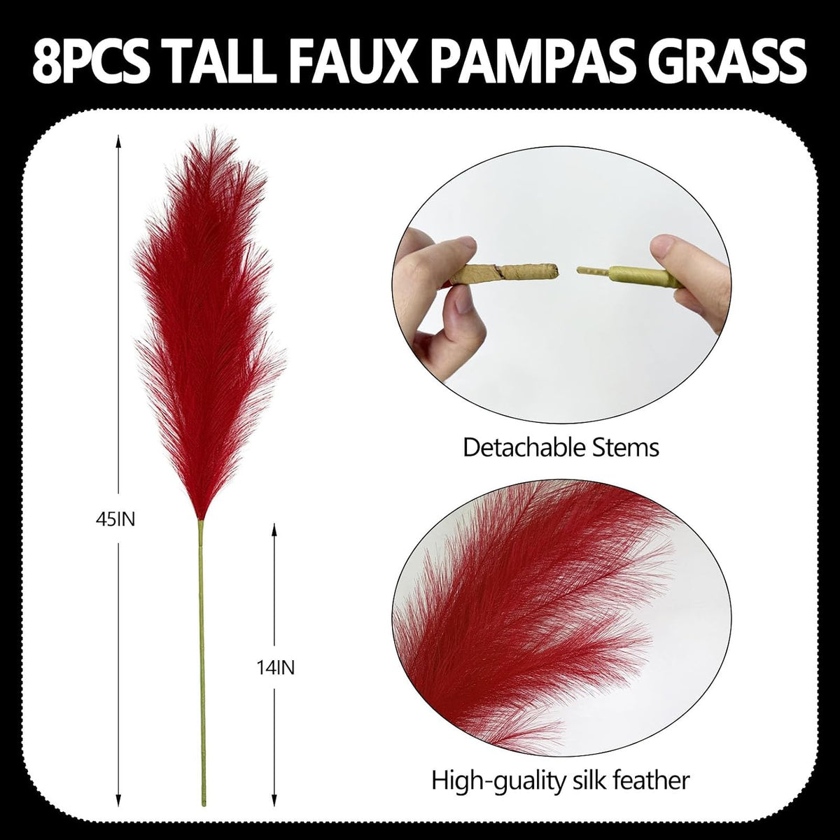 8 Pcs Light Pink Tall Faux Pampas Grass Decor, 45 Inches Artificial Pampas Grass Bulk, Large Faux Pompas Dried Decor for Floor Vase Filler, Home Boho, Wedding Anniversaries, Baby Shower Decoration