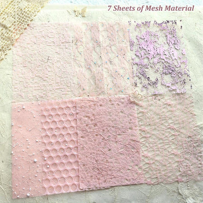 20 Unique A5 Textured Scrapbook Paper & Mesh Fabric Set, Handmade Craft Paper for Scrapbooking, Junk Journal Supplies, Card Making, Decoupage, Collage & Gift Embellishments (Pink)