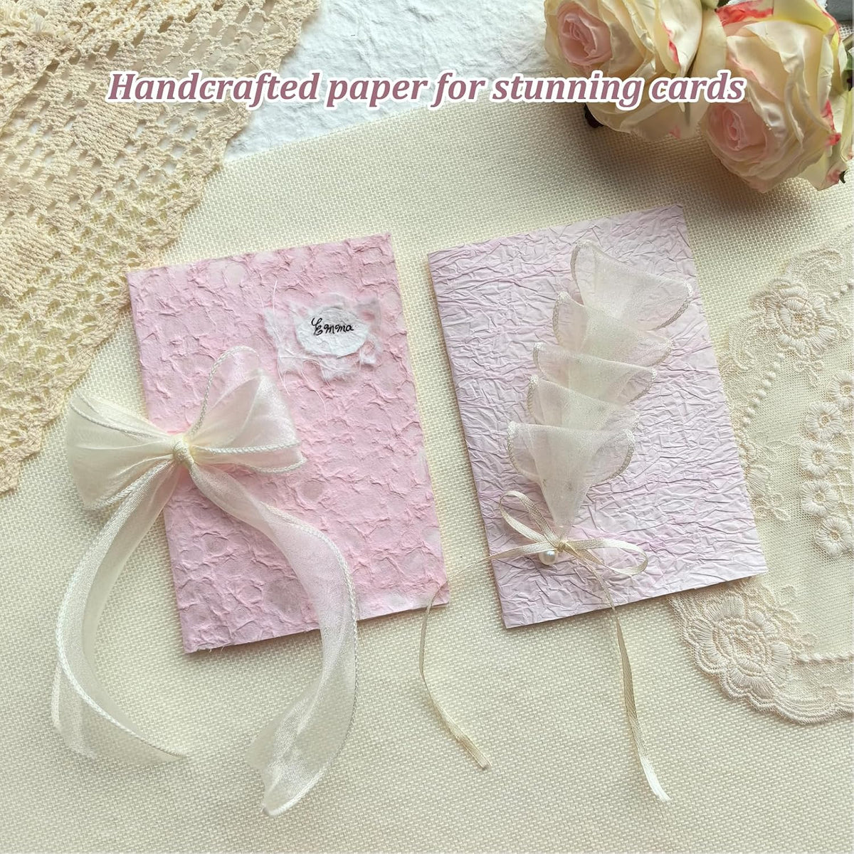20 Unique A5 Textured Scrapbook Paper & Mesh Fabric Set, Handmade Craft Paper for Scrapbooking, Junk Journal Supplies, Card Making, Decoupage, Collage & Gift Embellishments (Pink)