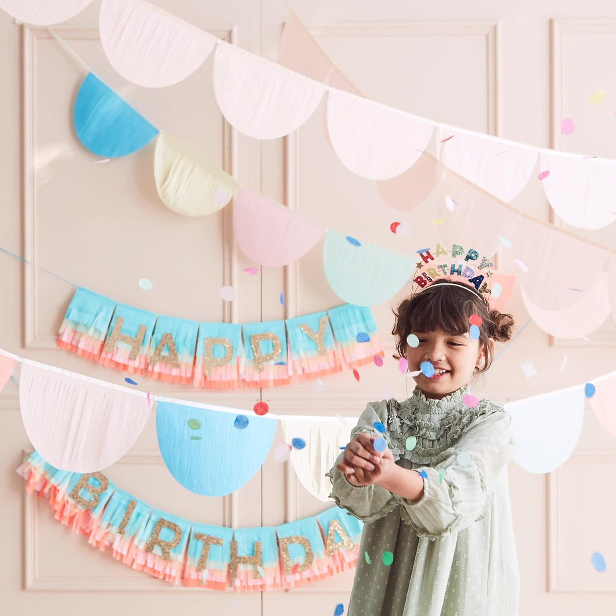 Peach Scallop Pennant Banner (Pack of 2), 13' Party Banner Including Excess Cord, Garland Birthday Party Decorations