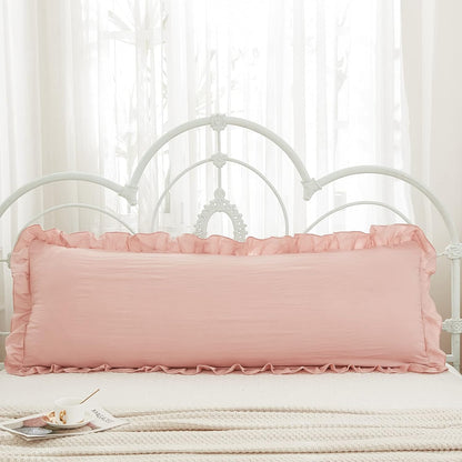 Pink Body Pillow Cover 20x54inches Long Pillowcase Ruffled Pillowcases Shabby Chic Ruffled Fringe Decor Body Ruffled Pillow Sham Cute Pillowcase (1 Body, Pink)