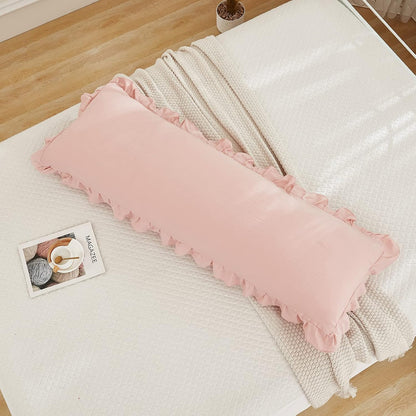 Pink Body Pillow Cover 20x54inches Long Pillowcase Ruffled Pillowcases Shabby Chic Ruffled Fringe Decor Body Ruffled Pillow Sham Cute Pillowcase (1 Body, Pink)