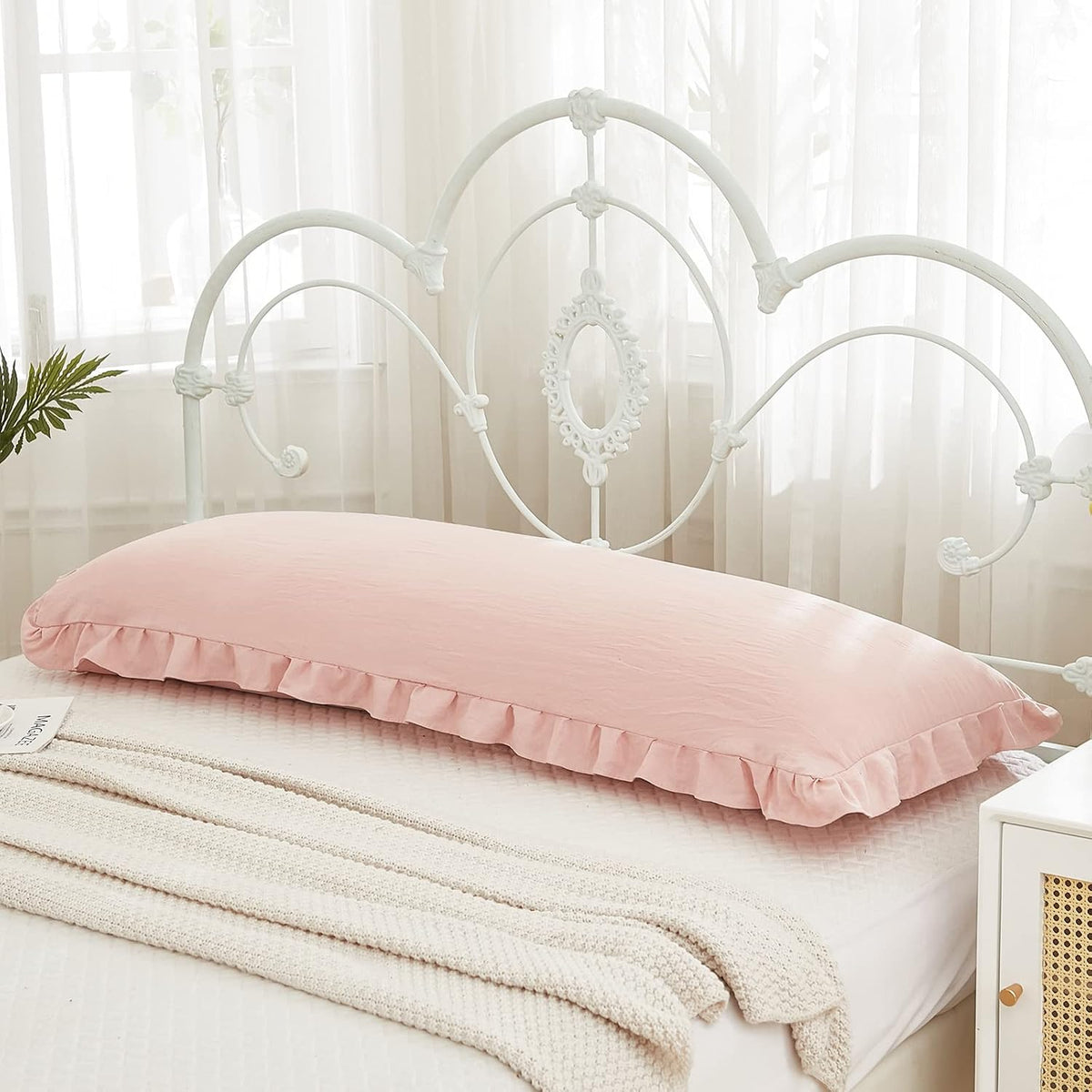 Pink Body Pillow Cover 20x54inches Long Pillowcase Ruffled Pillowcases Shabby Chic Ruffled Fringe Decor Body Ruffled Pillow Sham Cute Pillowcase (1 Body, Pink)