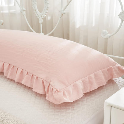 Pink Body Pillow Cover 20x54inches Long Pillowcase Ruffled Pillowcases Shabby Chic Ruffled Fringe Decor Body Ruffled Pillow Sham Cute Pillowcase (1 Body, Pink)