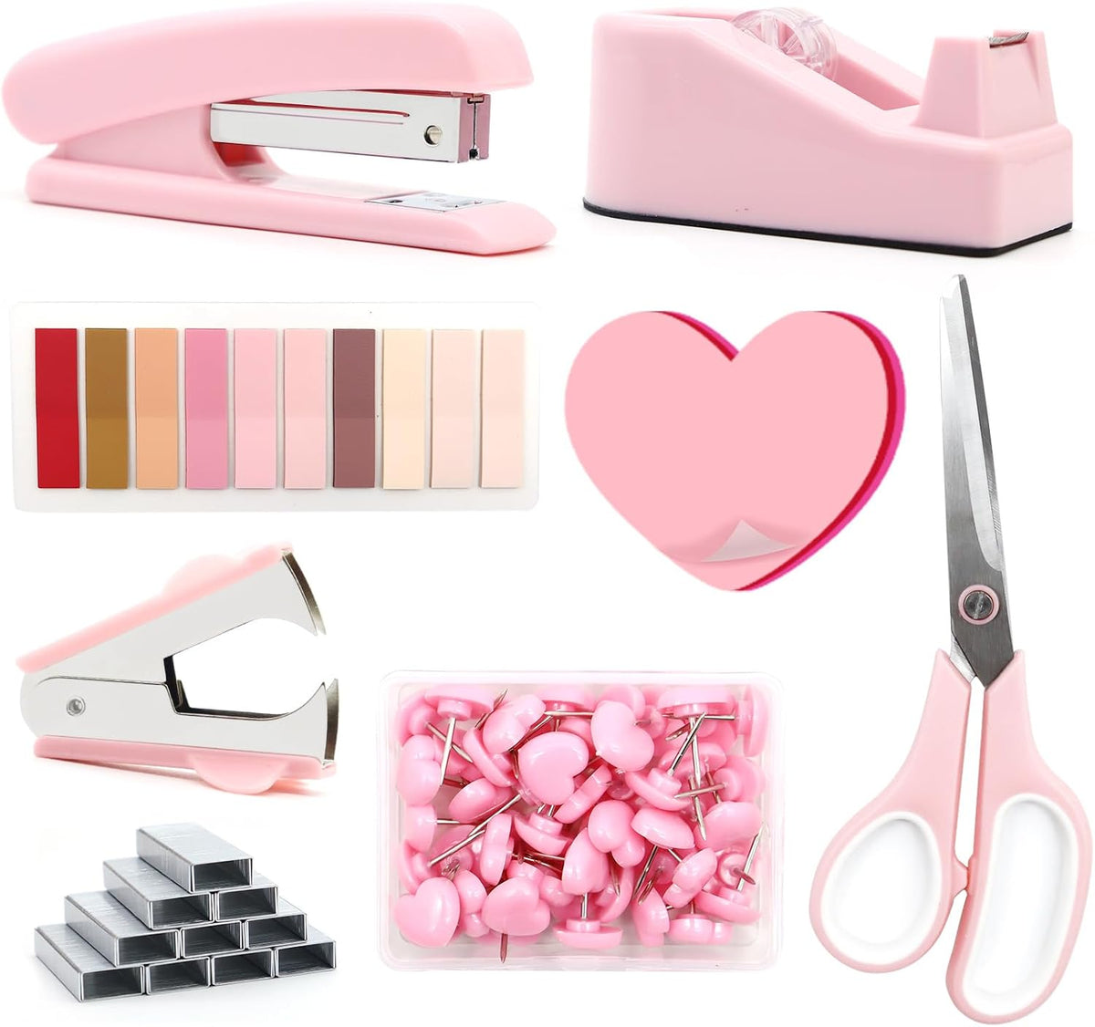 Pink Office Supplies, Pink Stapler and Tape Dispenser Set for Women