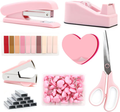 Pink Office Supplies, Pink Stapler and Tape Dispenser Set for Women