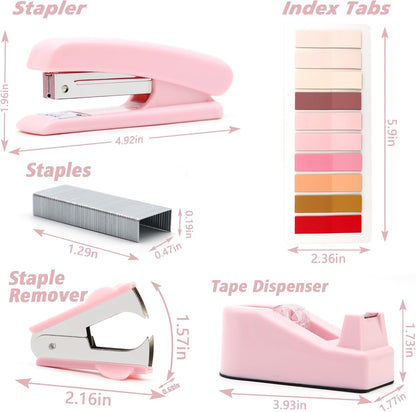 Pink Office Supplies, Pink Stapler and Tape Dispenser Set for Women