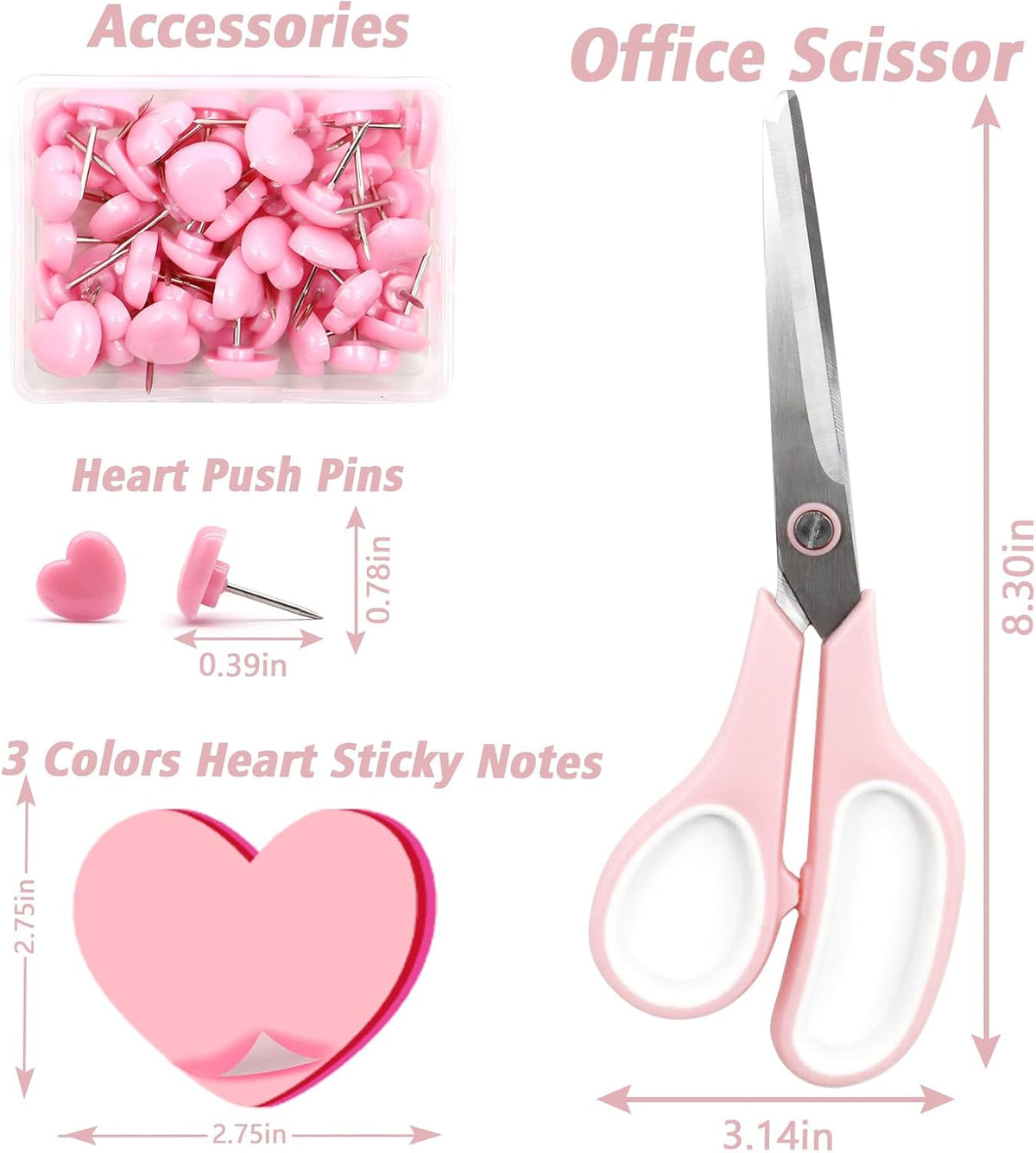 Pink Office Supplies, Pink Stapler and Tape Dispenser Set for Women