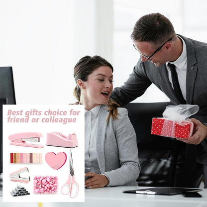 Pink Office Supplies, Pink Stapler and Tape Dispenser Set for Women