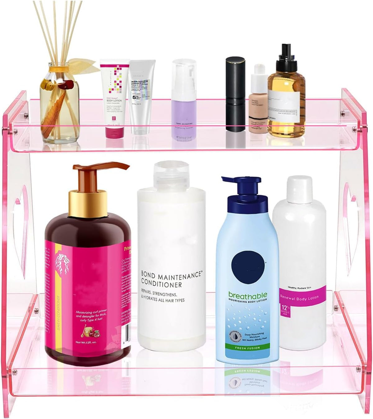 2 Tier Pink Heart Bathroom Countertop Organizer Display Shelf