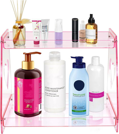 2 Tier Pink Heart Bathroom Countertop Organizer Display Shelf