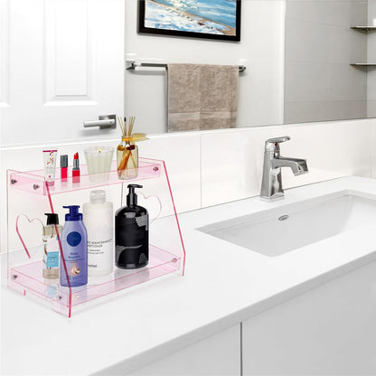 2 Tier Pink Heart Bathroom Countertop Organizer Display Shelf