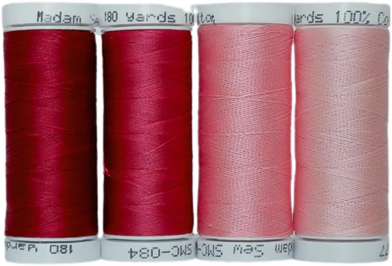 Cotton Thread Set – 8 Small Spools – 100% Cotton Thread for Sewing Machine & Hand Stitching | Strong, Low-Lint All Purpose Threads for Fabric, Quilting, and Stitching – Warm Pinks