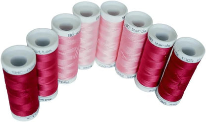 Cotton Thread Set – 8 Small Spools – 100% Cotton Thread for Sewing Machine & Hand Stitching | Strong, Low-Lint All Purpose Threads for Fabric, Quilting, and Stitching – Warm Pinks