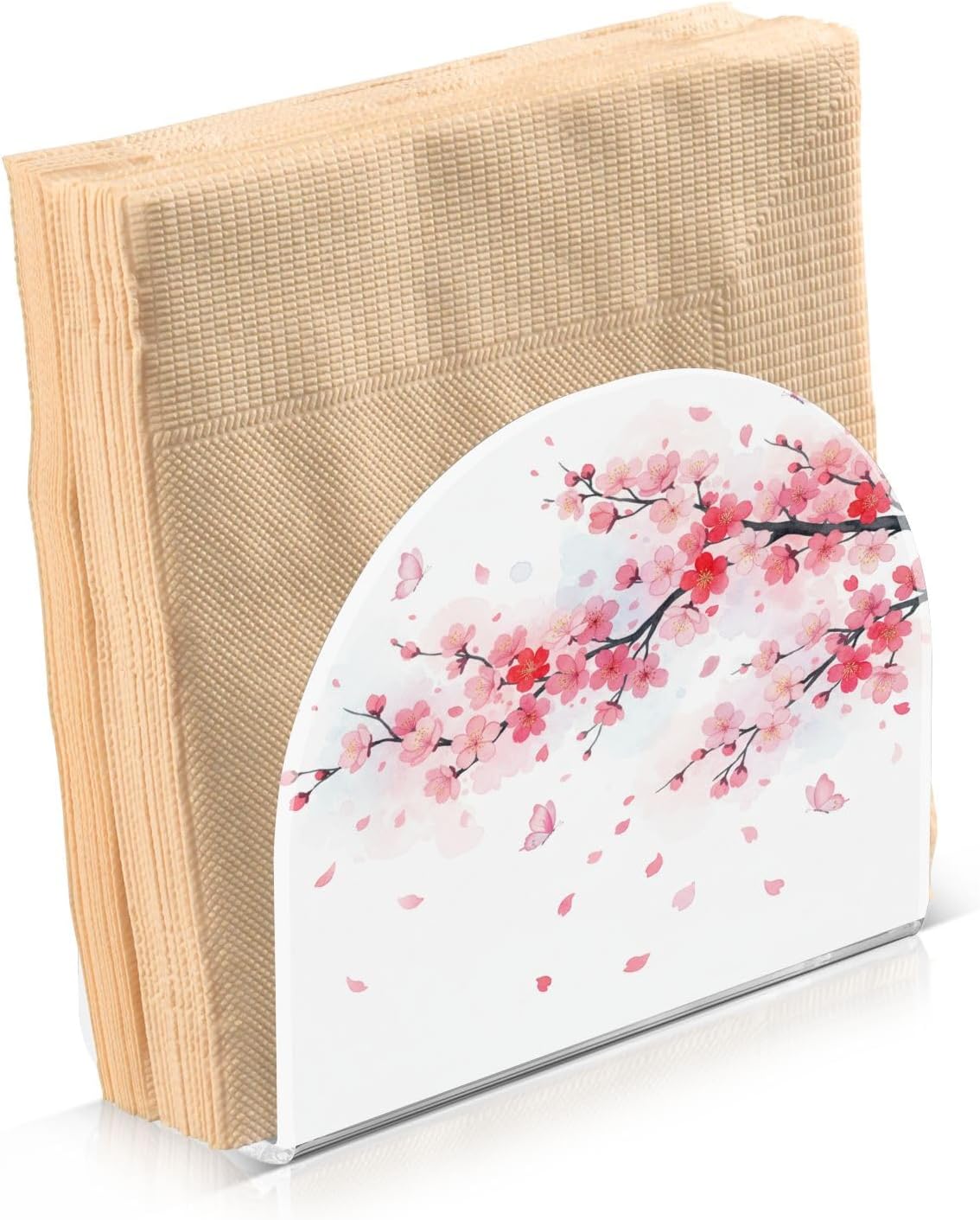 Beautiful Spring Pink Cherry Blossom Napkin Holder for Table Kitchen Decor Acrylic Paper Napkin Holders for Tissue Dining Room Indoor Outdoor Party Holiday Accessories