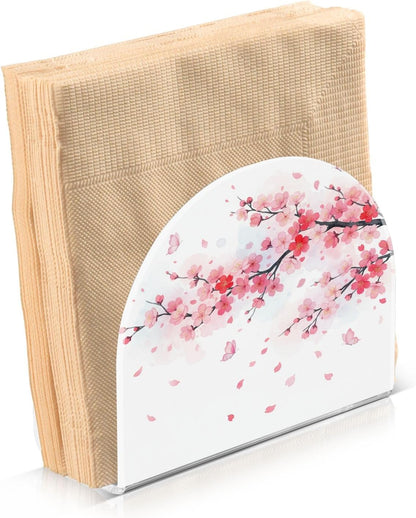 Beautiful Spring Pink Cherry Blossom Napkin Holder for Table Kitchen Decor Acrylic Paper Napkin Holders for Tissue Dining Room Indoor Outdoor Party Holiday Accessories