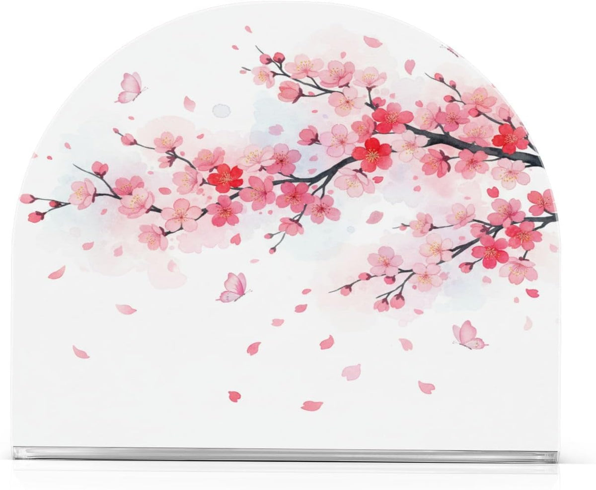 Beautiful Spring Pink Cherry Blossom Napkin Holder for Table Kitchen Decor Acrylic Paper Napkin Holders for Tissue Dining Room Indoor Outdoor Party Holiday Accessories