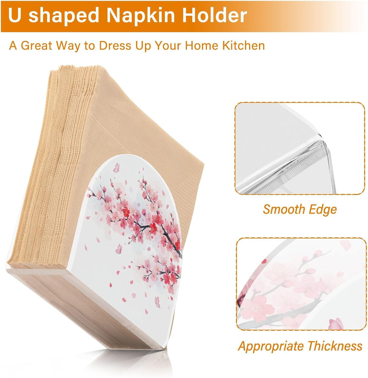 Beautiful Spring Pink Cherry Blossom Napkin Holder for Table Kitchen Decor Acrylic Paper Napkin Holders for Tissue Dining Room Indoor Outdoor Party Holiday Accessories