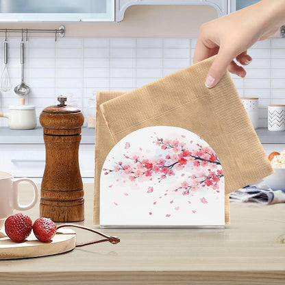 Beautiful Spring Pink Cherry Blossom Napkin Holder for Table Kitchen Decor Acrylic Paper Napkin Holders for Tissue Dining Room Indoor Outdoor Party Holiday Accessories