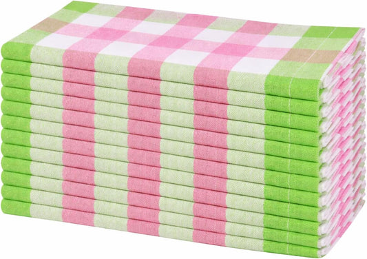 Cloth Napkins Set of 12, Cotton Dinner Napkins 18x18 Inch, Soft Absorbent Gingham Check Napkin for Restaurant, Table Décor, Reusable Washable for Everyday Use - Apple Green/Blush Pink/White