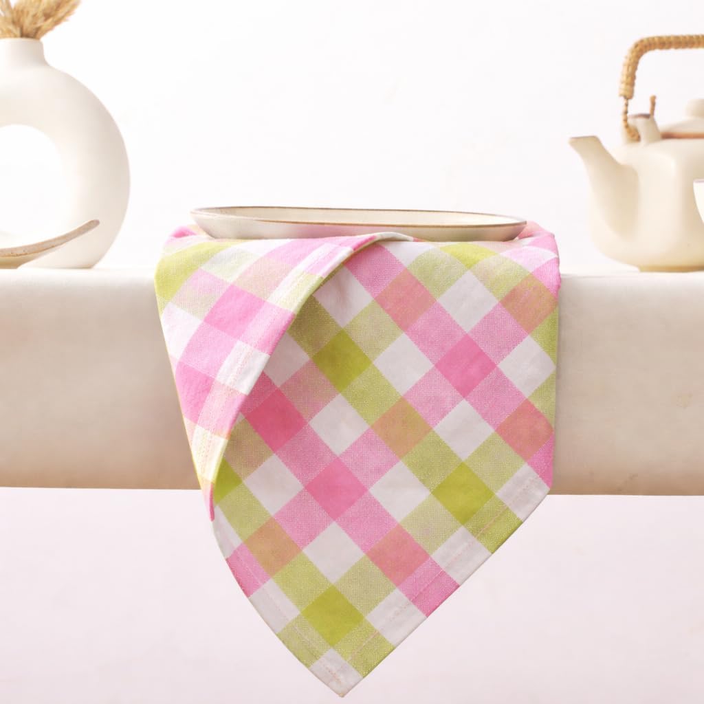 Cloth Napkins Set of 12, Cotton Dinner Napkins 18x18 Inch, Soft Absorbent Gingham Check Napkin for Restaurant, Table Décor, Reusable Washable for Everyday Use - Apple Green/Blush Pink/White