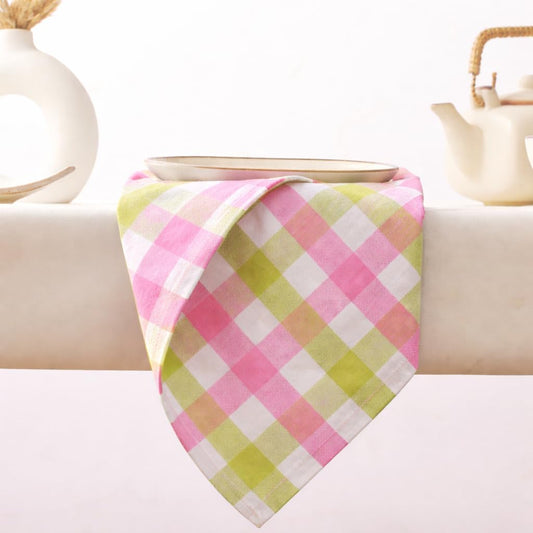 Cloth Napkins Set of 12, Cotton Dinner Napkins 18x18 Inch, Soft Absorbent Gingham Check Napkin for Restaurant, Table Décor, Reusable Washable for Everyday Use - Apple Green/Blush Pink/White