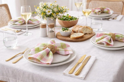 Cloth Napkins Set of 12, Cotton Dinner Napkins 18x18 Inch, Soft Absorbent Gingham Check Napkin for Restaurant, Table Décor, Reusable Washable for Everyday Use - Apple Green/Blush Pink/White