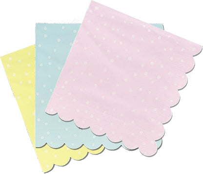 Coterie Seashell Napkins (25 per Pack) – Scallop-Shaped Party Napkins with Shimmery Foil Detail for Mermaid Parties, Beach Themes & Coastal Celebrations | 3-Ply Disposable | 5" x 5" (Polka Dot)