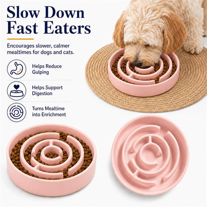 Ceramic Slow Feeder Dog Bowls with Anti-Slip, Slow Feeder & Non-Slip Design, Boredom and Anxiety Reducer, Suitable for All Breed Dogs and Cat (Ceramic-Pink)