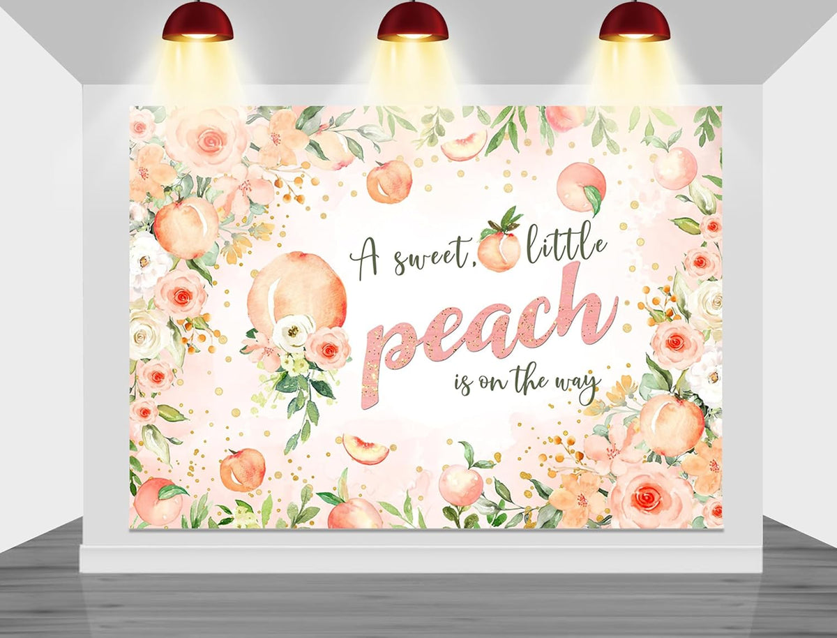 Peach Baby Shower Backdrop A Sweet Little Peach is on The Way Pink for Girls Baby Shower Party Decorations Peaches Floral Photography Background (Pink, 8x6ft(96"x72"))