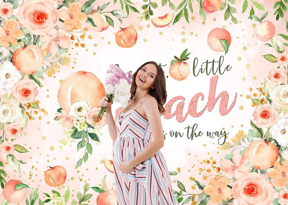 Peach Baby Shower Backdrop A Sweet Little Peach is on The Way Pink for Girls Baby Shower Party Decorations Peaches Floral Photography Background (Pink, 8x6ft(96"x72"))