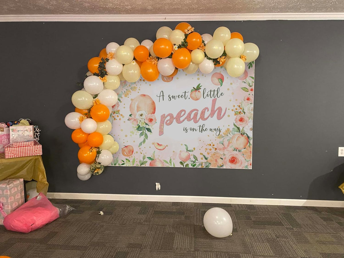 Peach Baby Shower Backdrop A Sweet Little Peach is on The Way Pink for Girls Baby Shower Party Decorations Peaches Floral Photography Background (Pink, 8x6ft(96"x72"))