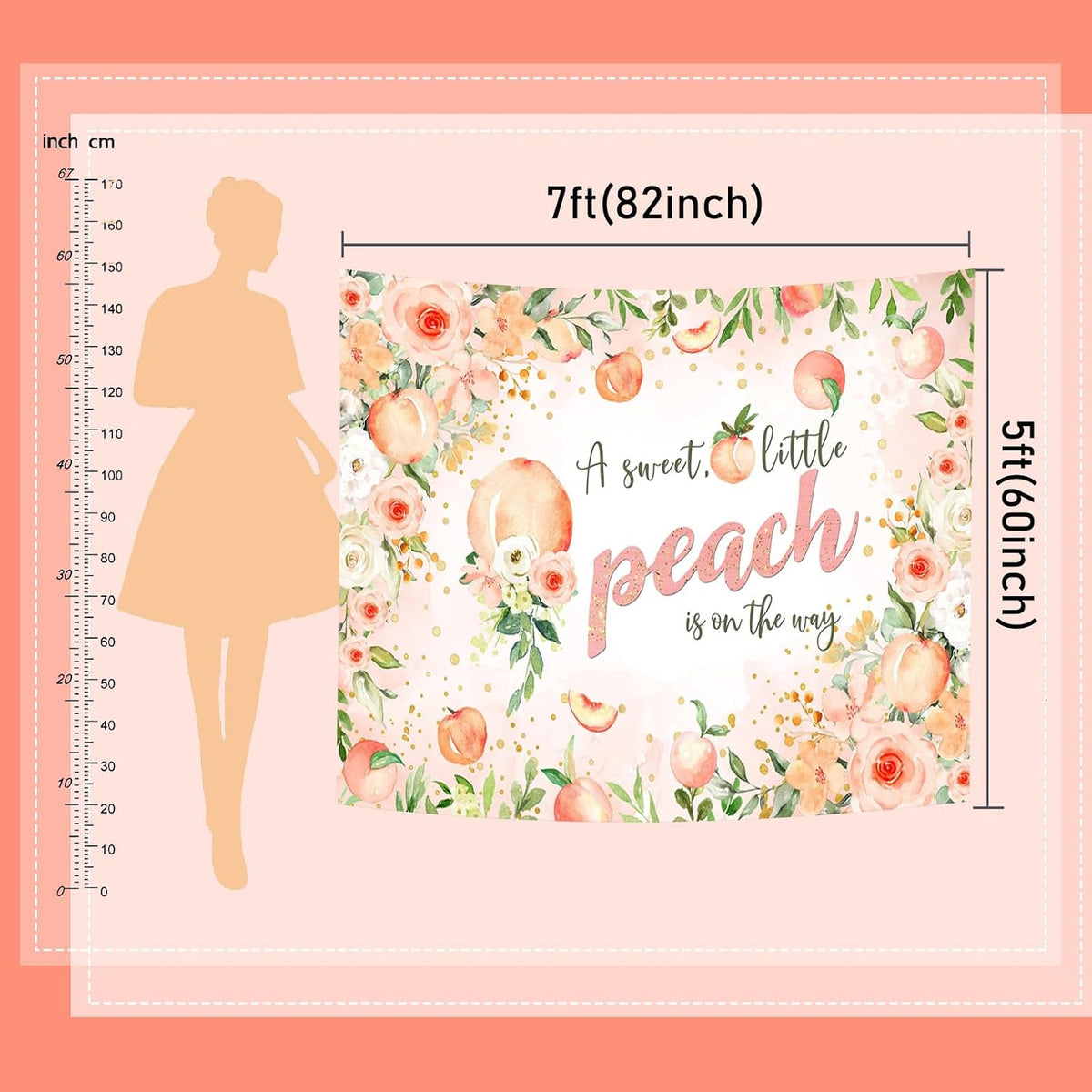 Peach Baby Shower Backdrop A Sweet Little Peach is on The Way Pink for Girls Baby Shower Party Decorations Peaches Floral Photography Background (Pink, 8x6ft(96"x72"))