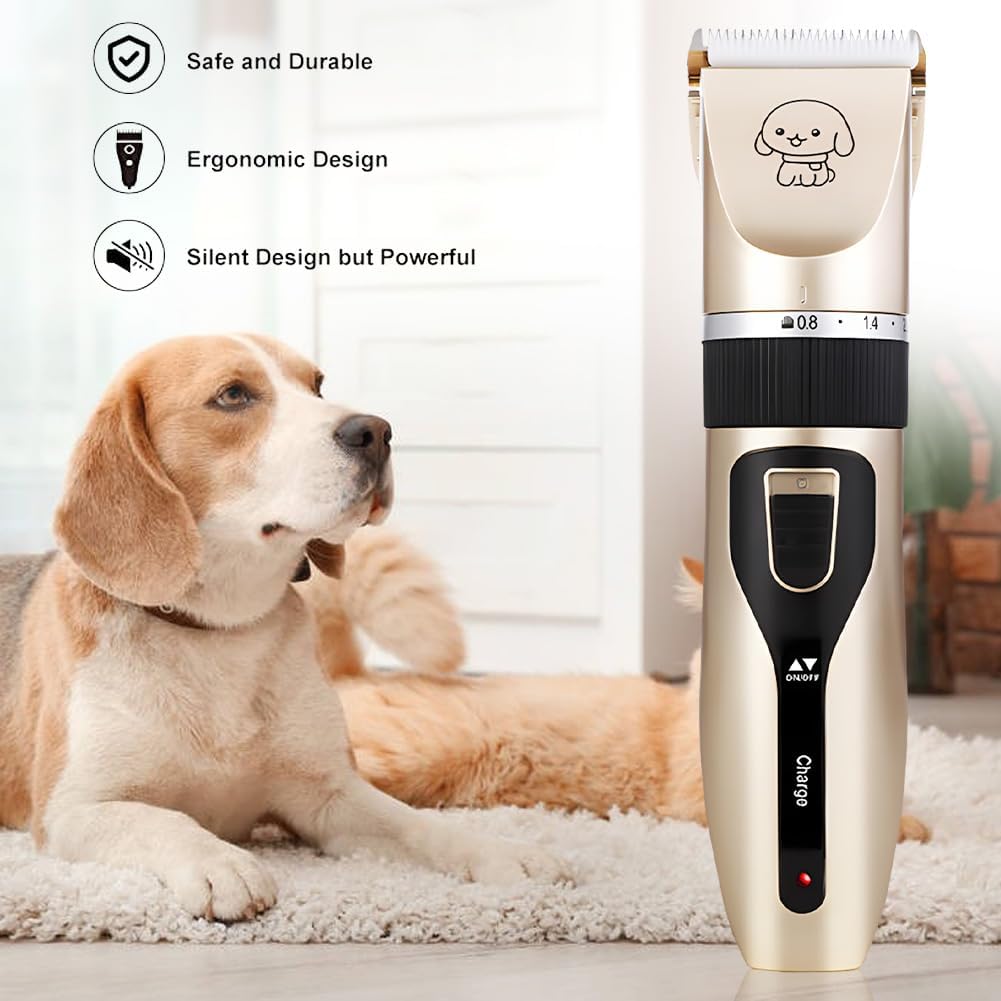 Dog Grooming Clippers, Cordless Electric Pet Shaver Hair Trimmer with 4 Guard Combs, USB Rechargeable Low Noise Cat Dog Clippers for Dogs Cats Pets Grooming Tool