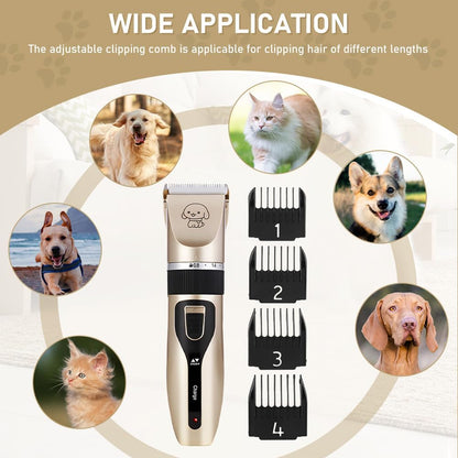 Dog Grooming Clippers, Cordless Electric Pet Shaver Hair Trimmer with 4 Guard Combs, USB Rechargeable Low Noise Cat Dog Clippers for Dogs Cats Pets Grooming Tool