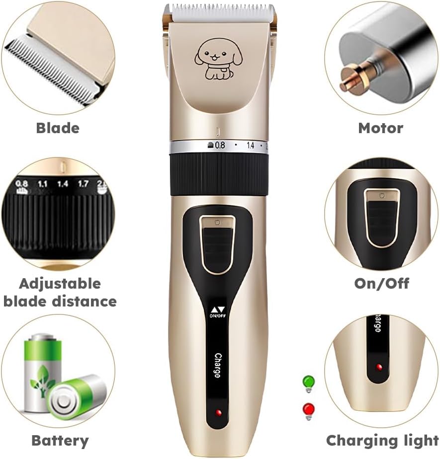 Dog Grooming Clippers, Cordless Electric Pet Shaver Hair Trimmer with 4 Guard Combs, USB Rechargeable Low Noise Cat Dog Clippers for Dogs Cats Pets Grooming Tool