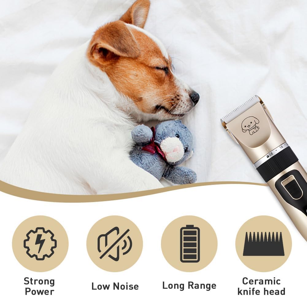 Dog Grooming Clippers, Cordless Electric Pet Shaver Hair Trimmer with 4 Guard Combs, USB Rechargeable Low Noise Cat Dog Clippers for Dogs Cats Pets Grooming Tool