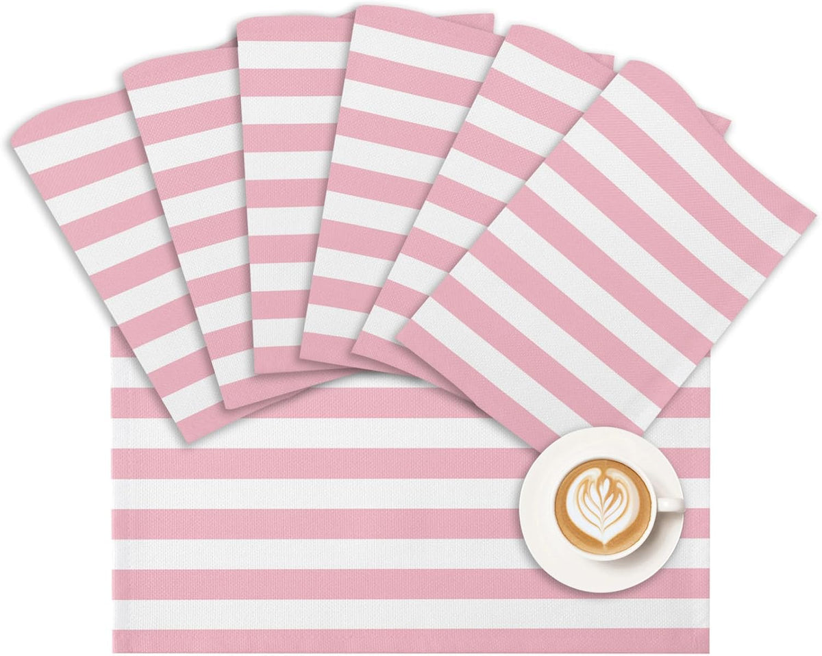 Placemat Pink and White Stripes Place Mats for Dining Table Striped Simple Style Washable Table Mats for Kitchen Tabletop Dining Decorations Set of 6