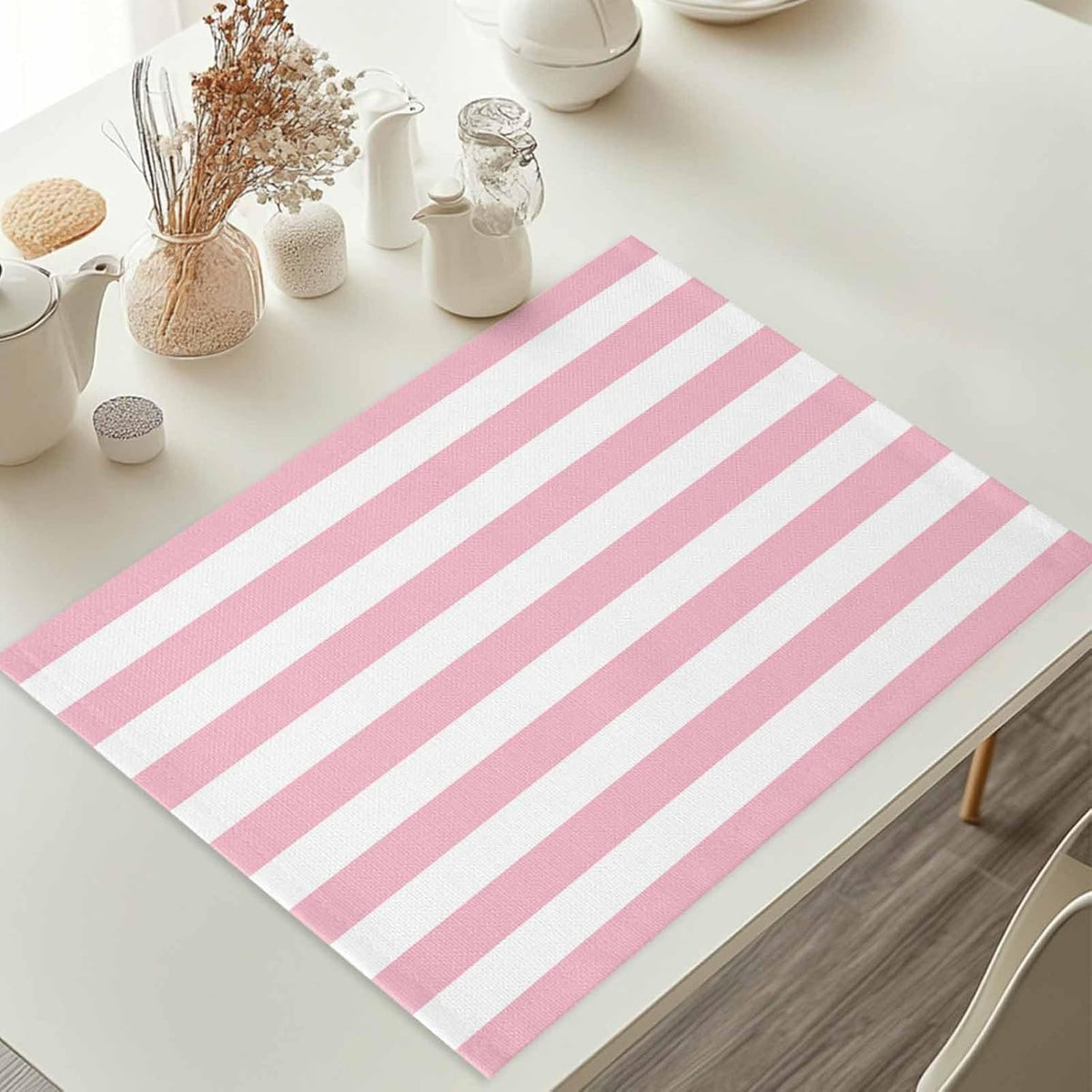 Placemat Pink and White Stripes Place Mats for Dining Table Striped Simple Style Washable Table Mats for Kitchen Tabletop Dining Decorations Set of 6